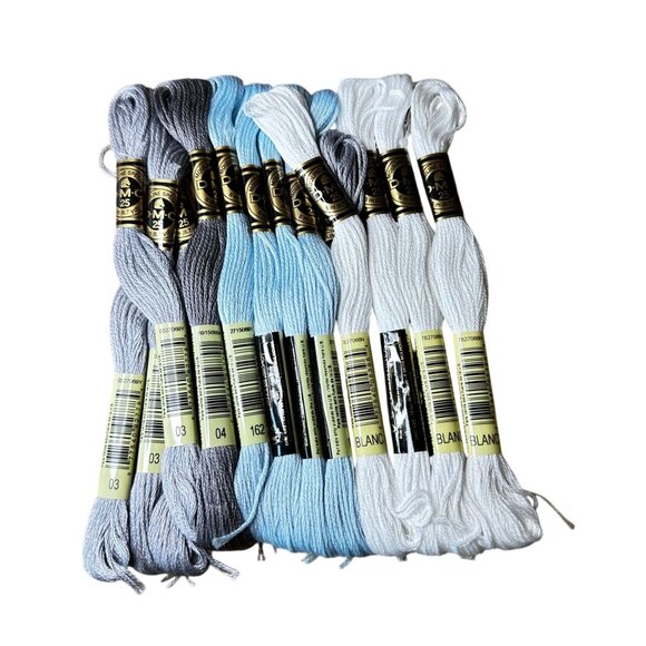 DMC Embroidery Floss Set Of 13 Skeins Gray Blue White Stranded Thread White 162 - Picture 1 of 3